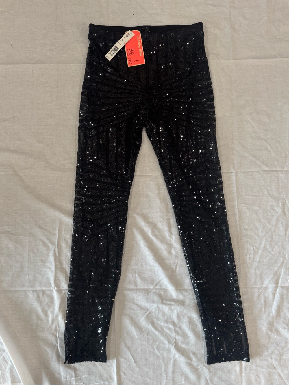 NWT Gianni Bini Sequin Pants Black Sparkle Glam Evening Leggings Size Medium